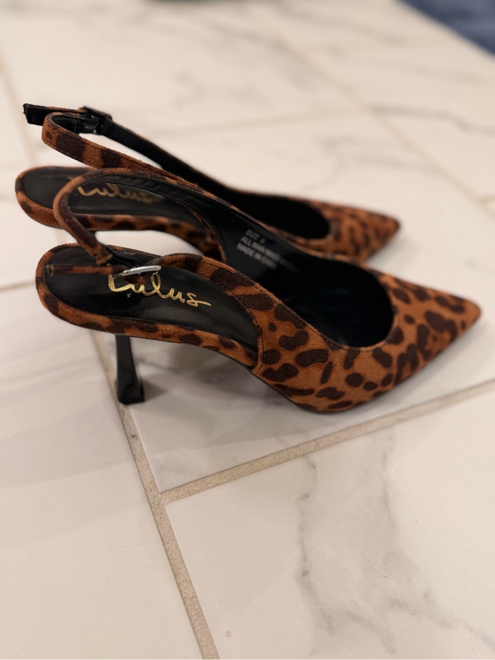 Lulu's Leopard-Print Pointed Slingback Heels in Brown and Black